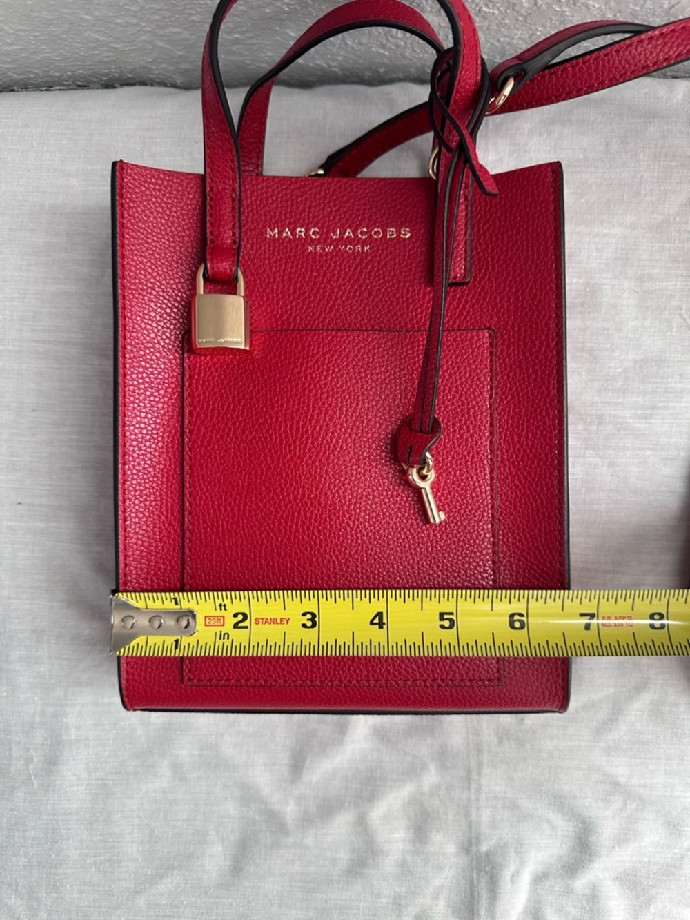 Marc Jacobs Micro Tote Red Pebbled Leather Crossbody Bag Small Open Top - Picture 8 of 11